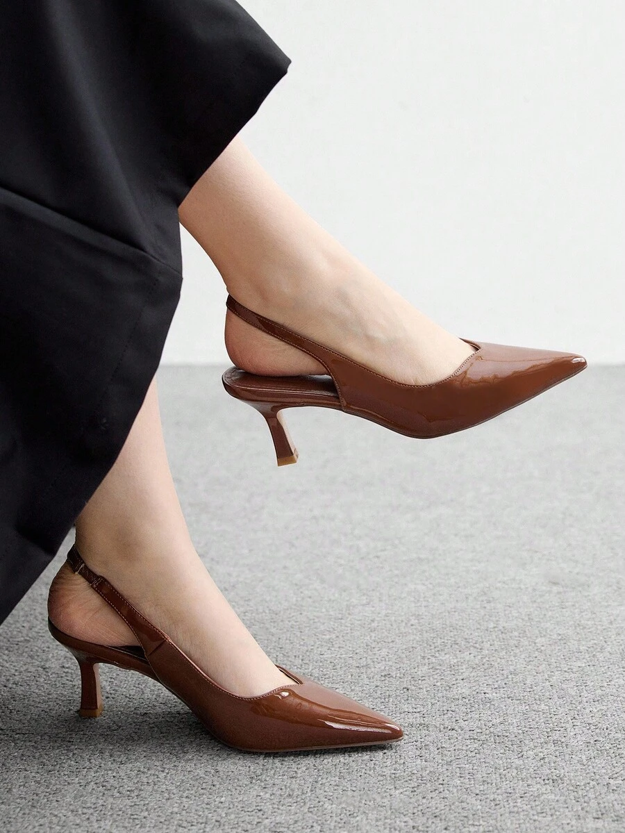 CUCCOO BIZCHIC Giày cao gót mũi nhọn màu đen thời trang nữ, có quai ngang mắt cá chân, phù hợp cho đi làm, hẹn hò, dự tiệc, công sở, đi làm. - Rỉ Nâu - Xem 1