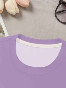 Camiseta casual versátil de manga corta y cuello redondo con estampado floral para niña preadolescente - Multicolor - Ver 7