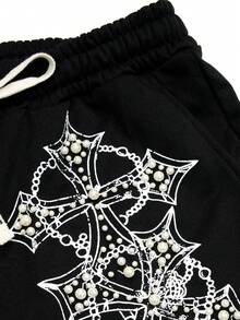 ROMWE MEN 2026春夏新款休闲时尚Y2K风格装饰短裤，男女情侣款裤装 - 黑色 - 查看 4