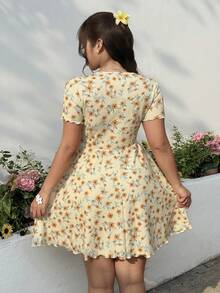 GalTyme 大码女式印花前抽绳短袖休闲连衣裙 - 彩色 - 查看 2