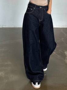 Dazy Tall Tall Women's Relaxed Straight Leg Jeans, Casual City Style - Dark Wash - View 6