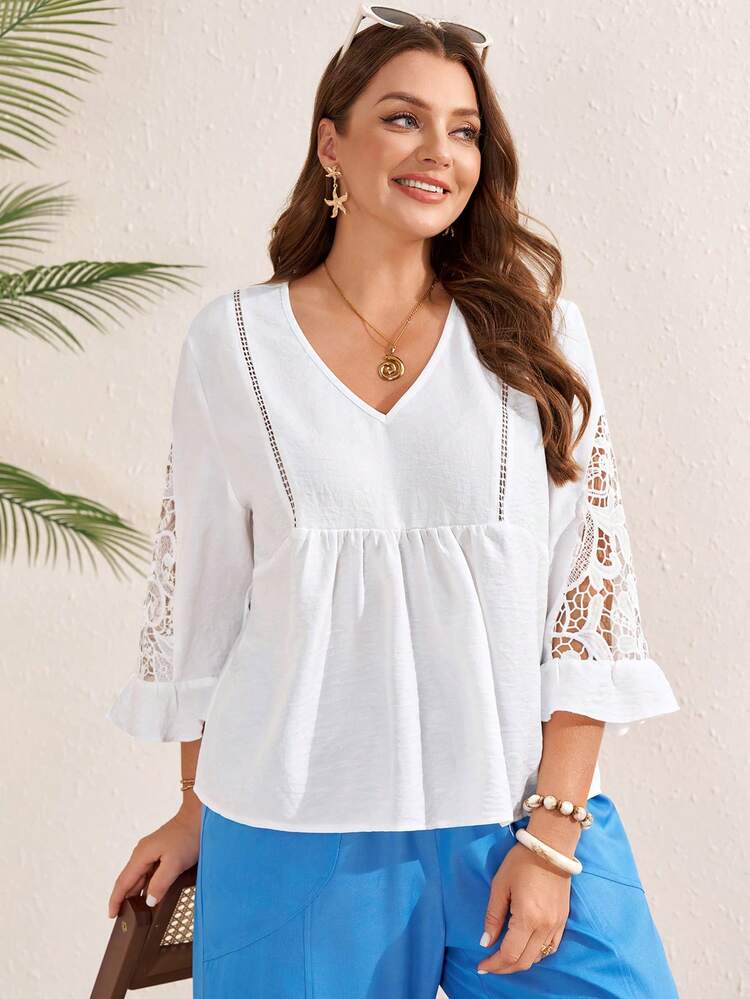 Plus Size Women Lace Patchwork Blouse Blouses For Women Casual Elegant Zanzea Blouses For Women Clothes For Ladies Discount Beach Outfit For Women Conservative Top Latest Tops For Women New Arrivals Elegant Top With Sleeve Boho Tops For Women Tunic Tops For Women