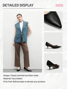 CUCCOO BIZCHIC Giày cao gót đế mèo thon gọn mũi nhọn màu đen đơn giản thời trang đi làm cho nữ - màu đen - Xem 12