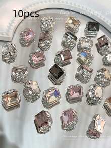 10PCS Crystal Rhinestone Nail Art Decorations - Luxury French Style Alloy Nail Charms, Shiny 3D Nail Gems & Rhinestones For DIY Manicure, Acrylic False Nails Embellishments, Sparkling Nail Accessories For Women Girls, Professional Salon & Home Nail Supplies, Perfect For Party, Wedding, Daily Wear, Christmas Gift, Nail Art Tools - Multicolor - View 10
