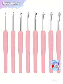 SHEIN 8pcs/Set Aluminum Crochet Hook, Modern Two Tone Crochet Needle For DIY - Pink - View 1