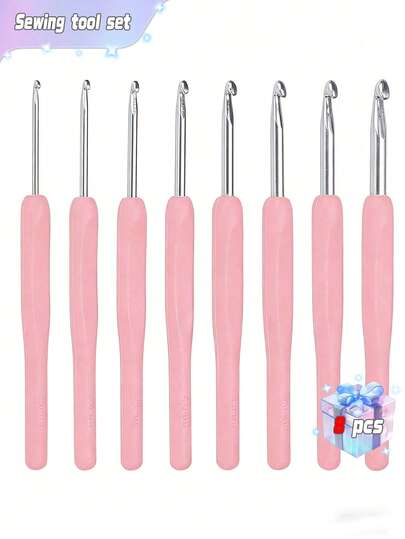 SHEIN 8pcs/Set Aluminum Crochet Hook, Modern Two Tone Crochet Needle For DIY