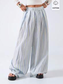 LYSMO 女士休闲通勤条纹阔腿裤 - 彩色 - 查看 8