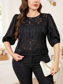 Reflora Áo kiểu dáng mùa hè thoải mái, màu trơn, khoét eo, thời trang, cỡ lớn dành cho nữ. - màu đen - Xem 4