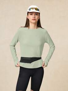 OutZeal 女士户外运动健身上衣，防紫外线，凉爽触感，长袖交叉褶裥带拇指孔 - 淺綠 - 查看 8