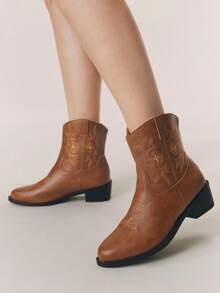 Styleloop 女士踝靴，棕色，焦糖色，波西米亚风，复古美式，波西米亚西部靴，科切拉音乐节，派对装扮，度假季，旅行必备 - 深棕色 - 查看 6