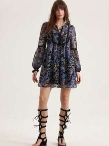 Aveloria Modichic Váy dài tay dáng rộng bằng chiffon kiểu Bohemian, phối họa tiết hoa. - Nhiều màu - Xem 4