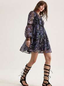 Aveloria Modichic Váy dài tay dáng rộng bằng chiffon kiểu Bohemian, phối họa tiết hoa. - Nhiều màu - Xem 5