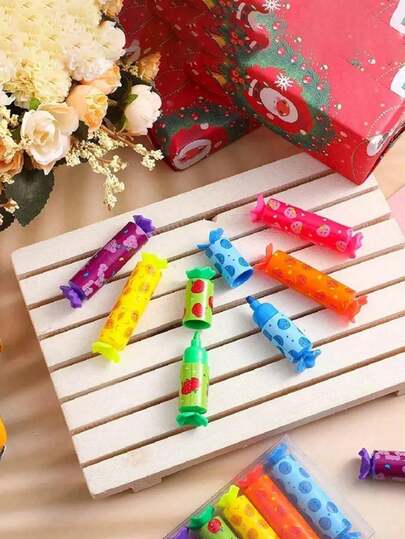 6支装迷你荧光笔，糖果粉彩荧光笔，6色可爱斜头马克笔，糖果派对生日绘画海报日记贺卡学校办公用品返校季