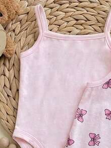 SHEIN 3pcs/Set Cute Casual Pink Bow Knitted Bodysuit For Baby Girl - Purple - View 3