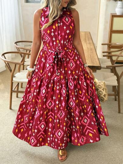 Ceyna Plus Size Elegant Vacation Open Front Dress With Shirt Collar, Spring/Summer