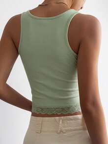 DAZY 春夏绿色休闲街头镂空蕾丝拼接修身吊带背心，适合婚礼、派对、情人节等场合 - 薄荷綠 - 查看 3