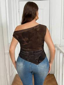 SHEIN Frenchy 优雅扎染热带花卉水彩印花休闲宽松衬衫，适合大码女性，夏季穿着 - 彩色 - 查看 2