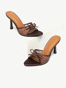 CUCCOO CHICEST 新款时尚百搭水钻蝴蝶结细高跟凉鞋，圣诞节必备 - 棕色 - 查看 5