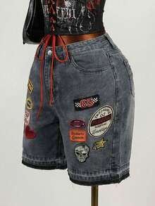 Mistrie Women's Casual Washed Distressed Denim Shorts - Black - View 1