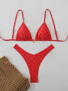 Swim Mod Conjunto de bikini sexy con tirantes finos y estampado floral aleatorio para mujer, verano - Multicolor - Ver 2