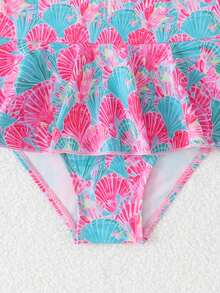 Sparklyn 女童连体泳衣,可爱贝壳印花针织面料,长袖防晒拉链设计,三角短裤连体裤款式,时尚优雅,适合游泳、夏季度假、海滩、泳池、节日派对等场合。 - 彩色 - 查看 7