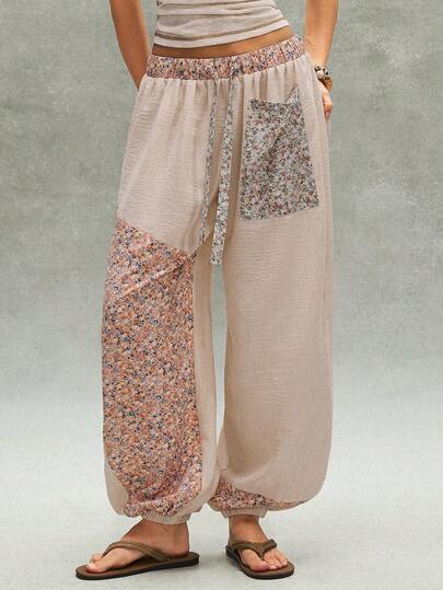 Bohemela Women's Loose Woven Patchwork Pants, Suitable For Spring/Summer Vacation
