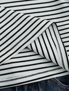 INAWLY Black & White Striped Lace Patchwork V-Neck Sleeveless Camisole, Slimming - Black and White - View 3