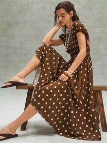 Bohemela 女士休闲波点露背连衣裙 - 棕色 - 查看 1