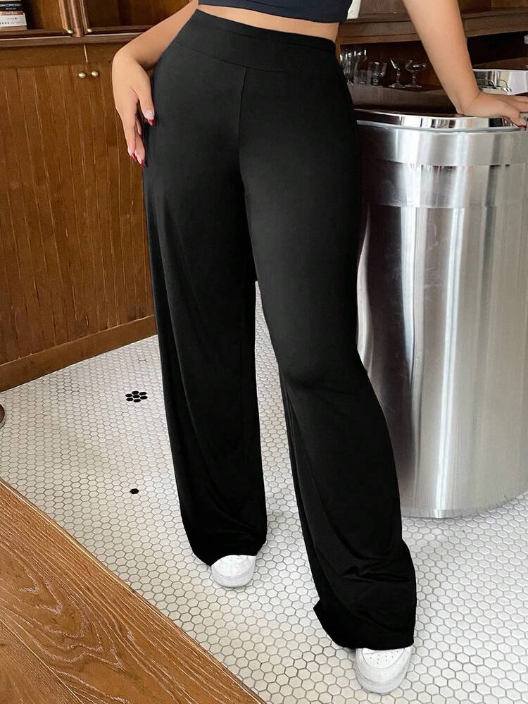 Dazy Plus Solid Color Elastic Waist Flare Leg Knit Casual Pants