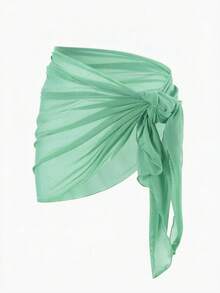 Solid Color Mesh Swim Basics Skirt For Beach And Resort, Ideal For Summer Beach Vacations. XUQA - Mint Green - View 3