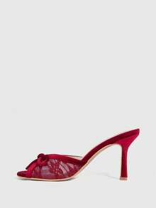 CUCCOO SZL 女士蝴蝶装饰露趾优雅高跟凉鞋 - 酒紅色 - 查看 5