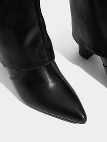 Daringsoles 女士尖头粗跟性感侧拉链秋冬靴女靴过膝靴前卫性感派对华丽酒红色 - 黑色 - 查看 10