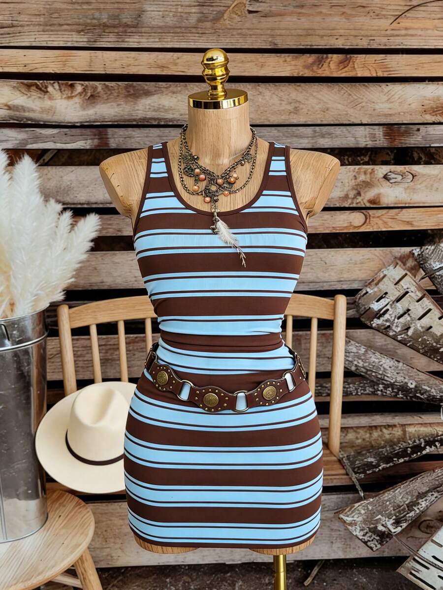 Women's Striped Bodycon Camisole Dress - Multicolor - View 1