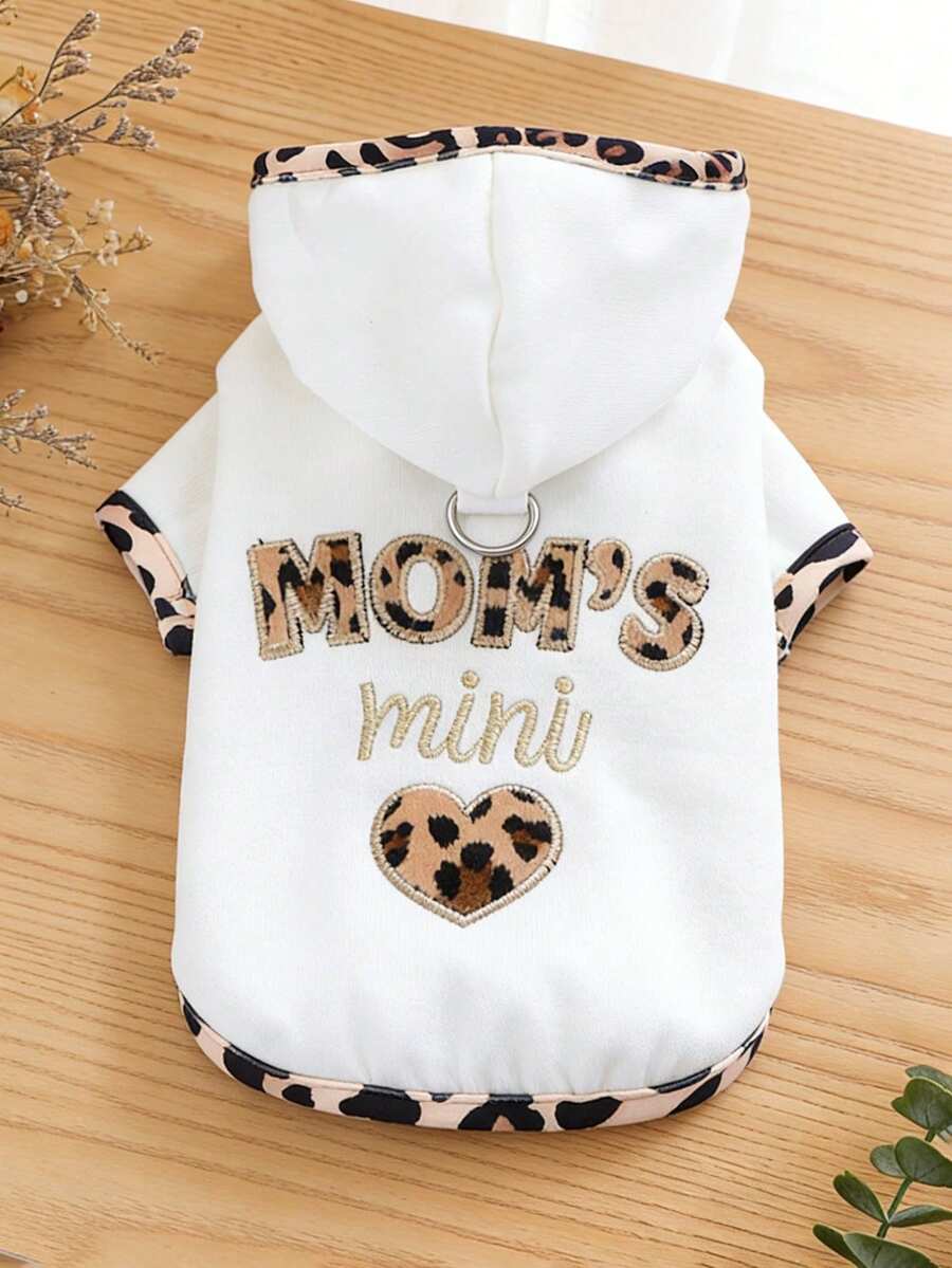 PETSIN 一件猫狗通用服装，绣有“我爱妈妈”字样的连帽衫，充满爱意，宠物休闲上衣 - 白色 - 查看 1