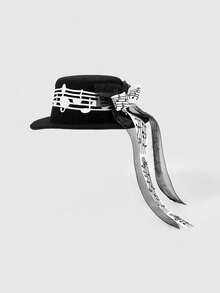 1 pieza Clip de pelo con nota musical, clip de pelo lindo y dulce con mini sombrero negro, accesorios de pelo hechos a mano para fiesta de té estilo Lolita - Lunares en blanco y negro - Ver 2