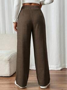 SHEIN PETITE CURVE 新款加大码女式小码双扣直筒优雅通勤裤，高腰设计让您看起来更苗条，腿部更修长，适合娇小身材的女性。高腰设计让您看起来更苗条，腿部更修长，适合娇小身材的女性。适合所有季节和场合，适合娇小女孩和女性，夏季长裤，夏季服装，夏季度假服装，女士长款夏季裤，春季服装，阔腿裤，办公裤，棕色裤子，优雅裤，休闲裤，夏季高腰显瘦阔腿裤，优雅女士礼服裤，优雅派对裤，女士优雅裤，优雅长裤，女士度假服装，女士假日服装，夏季度假服装，夏季度假服装，休闲裤女士休闲裤 - 棕色 - 查看 2