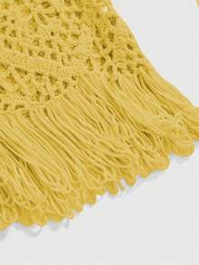 ROMWE Women's Fairycore Crochet Tassel Vacation Style Skirt - Yellow - View 3