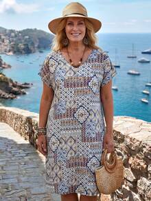 EMERY ROSE 大码几何印花休闲度假连衣裙 - 彩色 - 查看 6