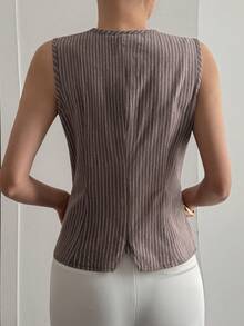 DAZY Randig metallväst med enkelknäppning för kvinnor - Kaffebrun - Visa 2