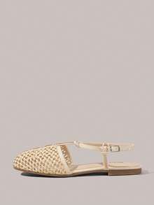 Styleloop 女士鞋履 假日风编织鞋 面条带女士平底鞋 假日风穿搭 波西米亚风穿搭 美式复古风 波西米亚风 西部风 音乐节穿搭 派对穿搭 平底女鞋 - 米色 - 查看 3