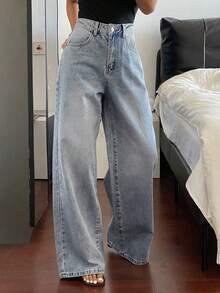 Livesso Quần jeans nữ dáng rộng, thoải mái, kiểu vintage, ống đứng, thích hợp cho mùa xuân, hè, công sở, dạo phố, lễ hội âm nhạc, kỳ nghỉ. - Rửa trung bình - Xem 8