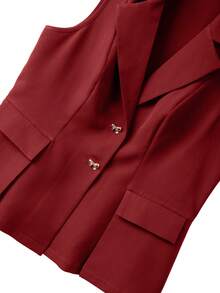 SHEIN LUNE CURVE Áo blazer nữ cỡ lớn với nơ kim loại trang trí, thoải mái và đa năng cho trang phục hàng ngày. - Màu Đỏ Sâu - Xem 4