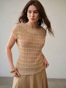 MOTF PREMIUM HOLLOW TEXTURED BAT WING KNIT SWEATER - Apricot - View 1