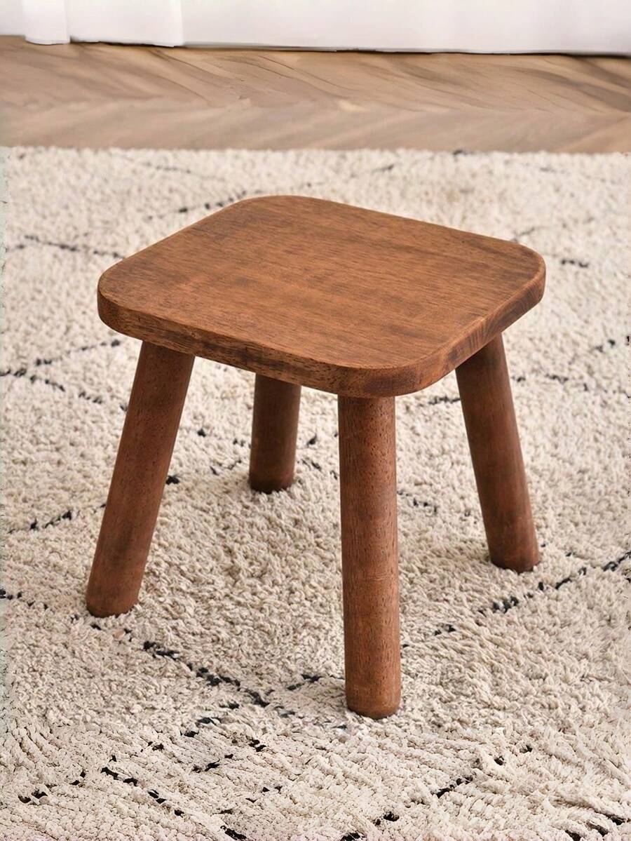 1PC Heavy Duty Solid Wood Square Stool Modern Walnut Color Natural Scandinavian Wood Tone For Home Office Bedroom Living Room Kitchen Bathroom Entryway Indoor Use Versatile Scandinavian Style Modern Design - Multicolor - View 1