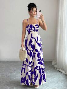 Rafferiza Petite Đầm nữ thanh lịch in hoa với dây đeo mảnh. - Màu xanh lam - Xem 7