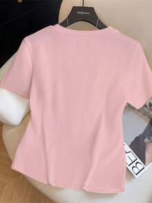 Everyssa Women's 2 In 1 Ribbon Camisole Beach Vacation T-Shirt - Pink - View 2