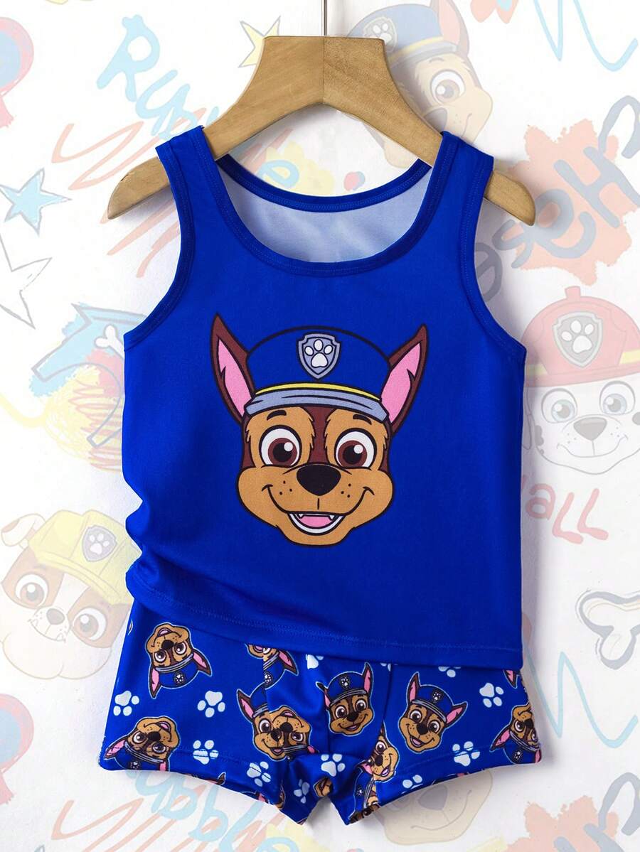 SHEIN | PAW Patrol 男童背心和内裤套装（2件套），可爱联名系列 - 藏蓝色 - 查看 1