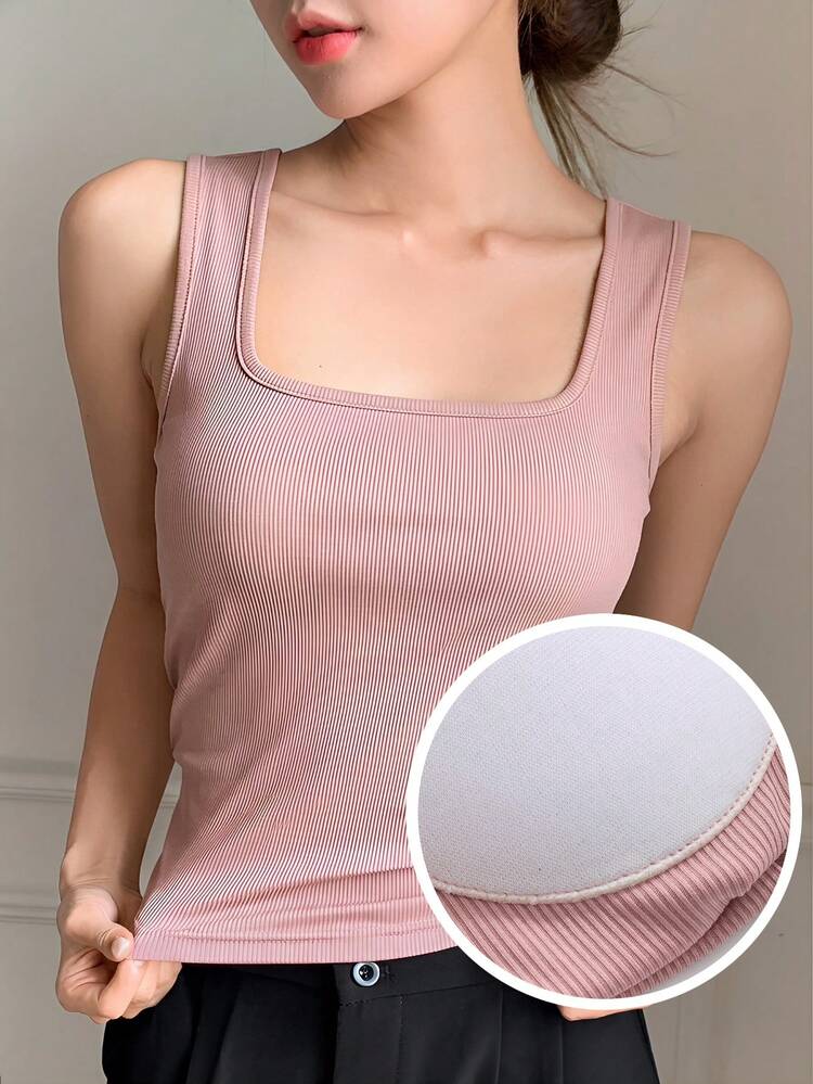 Wide Strap Padded Bust Casual Camisole, Versatile Undershirt For All Seasons, Workout