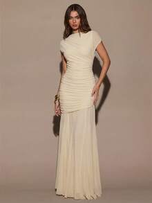 Đầm ôm sát không tay cổ tròn màu đỏ tía dành cho nữ, kiểu dáng thanh lịch, thích hợp cho kỳ nghỉ, lễ hội, Giáng sinh, tiệc tùng, hẹn hò, sinh nhật. - Màu be - Xem 3