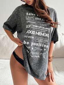 DAZY Women's Round Neck Short Sleeve Distressed Fabric Printed Loose Pullover Casual T-Shirt Y2k Graphic Tees Women Oversized - Black - View 6